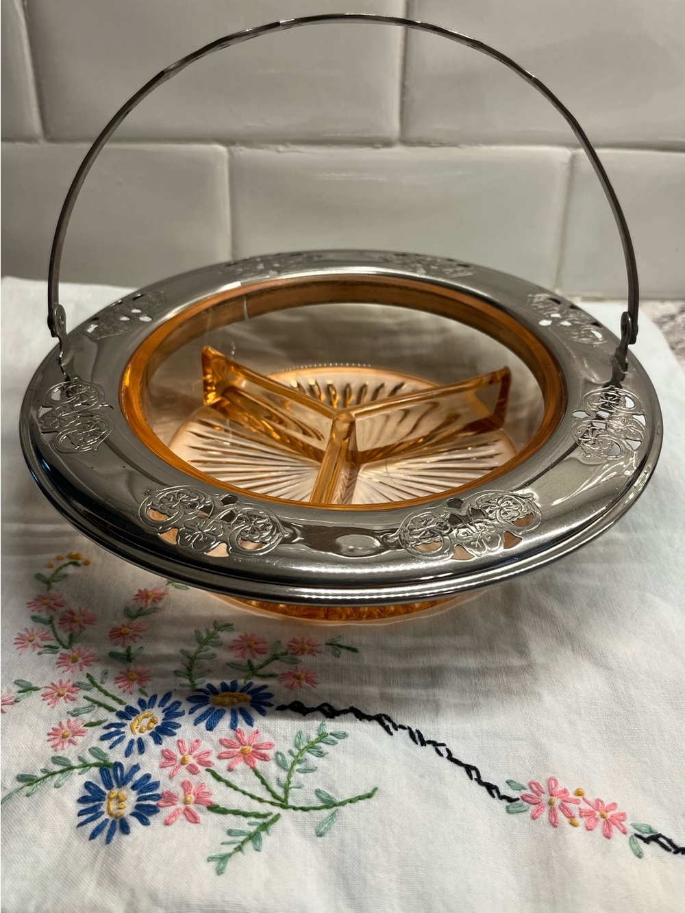 Vintage FARBERWARE Pink Depression Glass Candy Bowl / Trinket Dish with Server